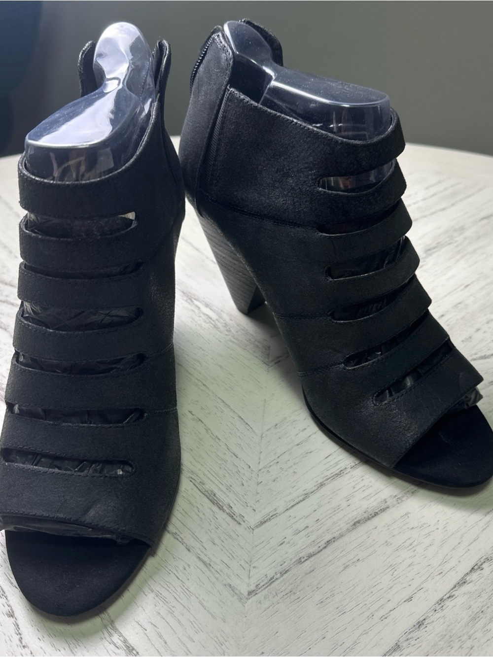 Nine West Women’s Black Strappy Peep-Toe Heel Booties 8.5